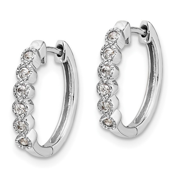 14k White Gold Diamond Hinged Hoop Earrings - Picture 4 of 4